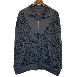 Lane Bryant LIVI 1/4 Zip Pullover Top 18/20 Gray Leopard Activewear Loungewear